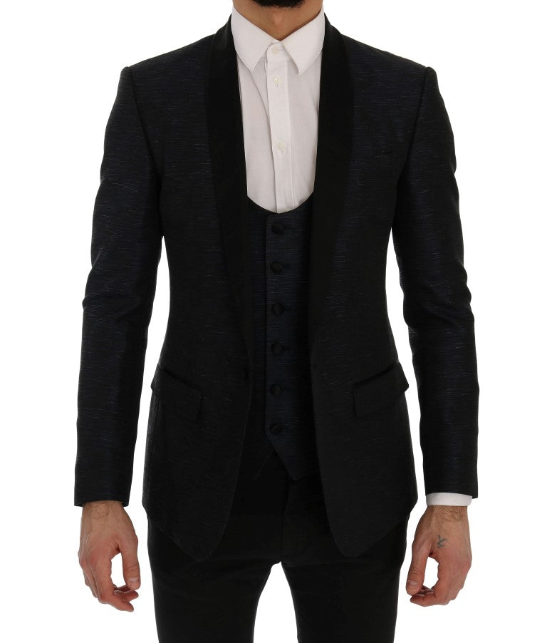 Dolce & Gabbana Elegant Blue & Black Slim Fit Suit Ensemble