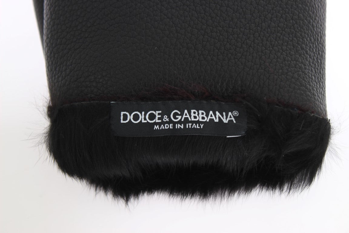 Κομψά δερμάτινα γάντια Dolce &amp; Gabbana Black &amp; Bordeaux