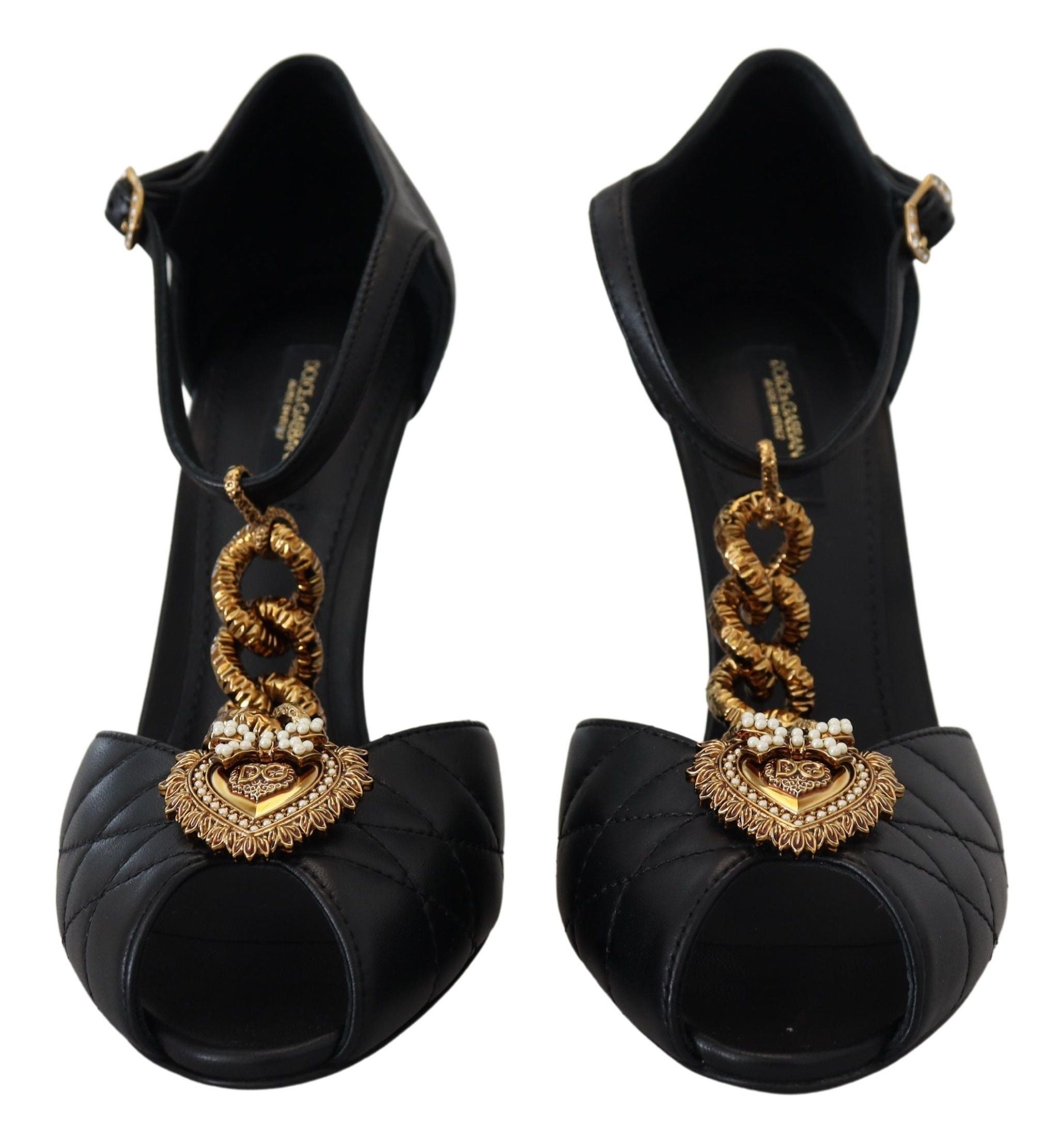 Dolce & Gabbana Elegant Gold-Embellished Leather Sandals