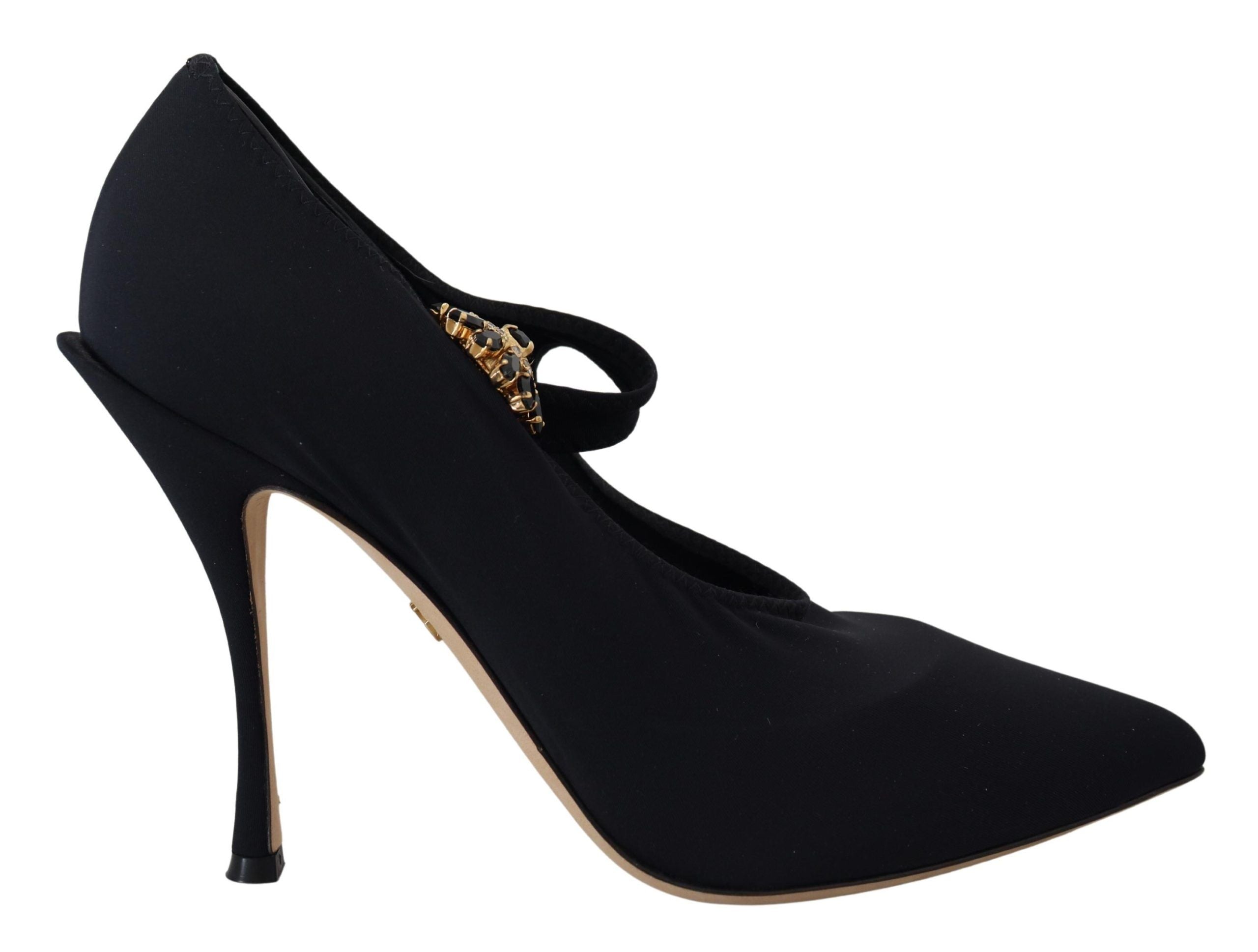 Dolce &amp; Gabbana Chic Black Mary Jane Sock Pumps με κρύσταλλα