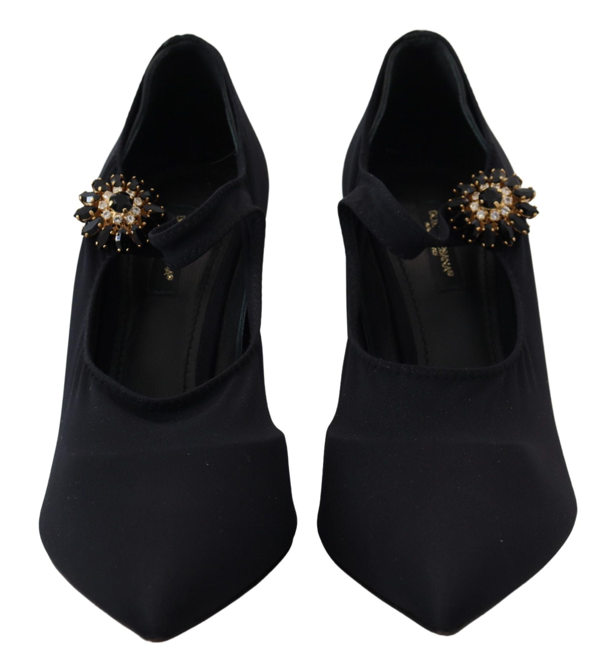 Dolce &amp; Gabbana Chic Black Mary Jane Sock Pumps με κρύσταλλα