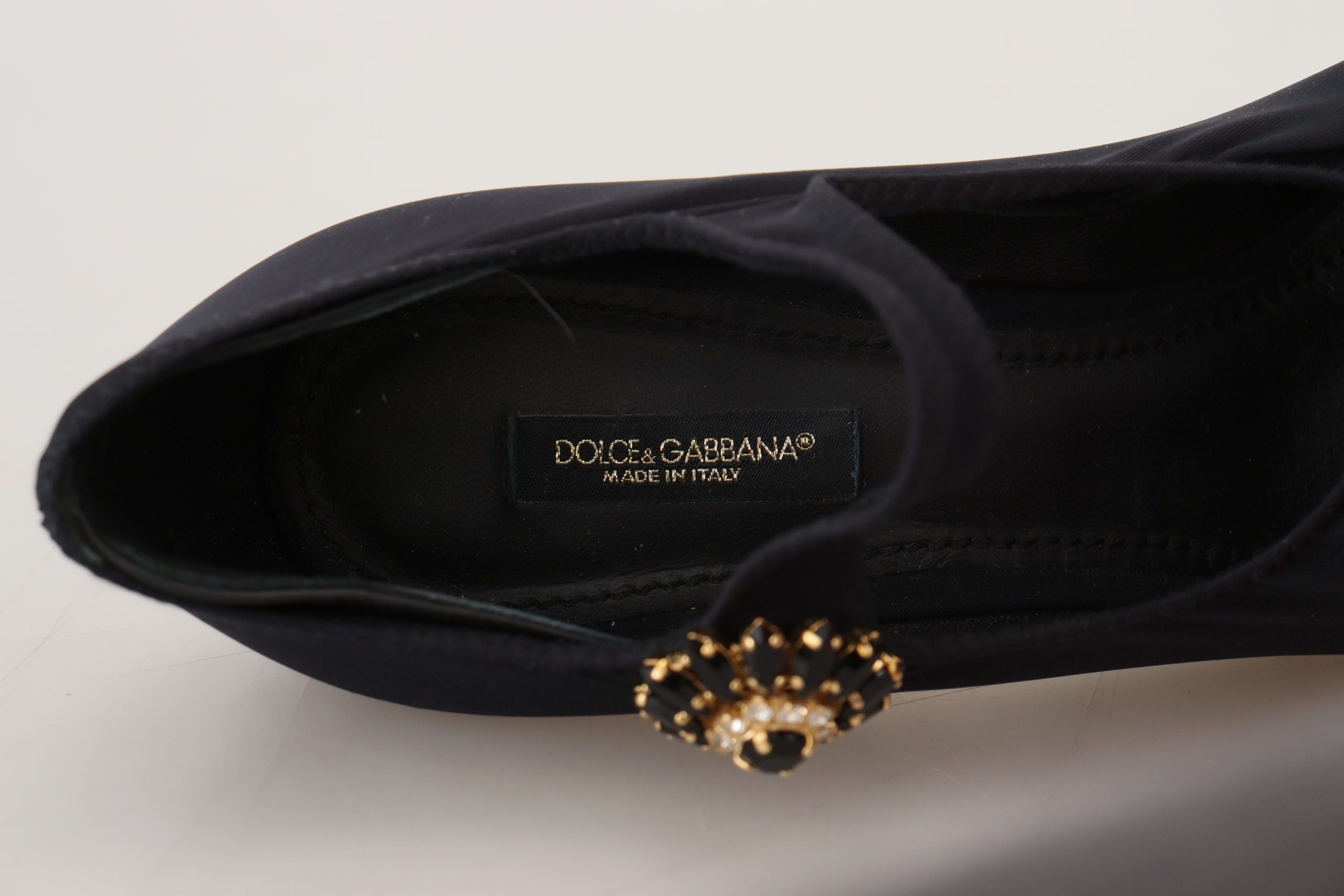 Dolce &amp; Gabbana Chic Black Mary Jane Sock Pumps με κρύσταλλα