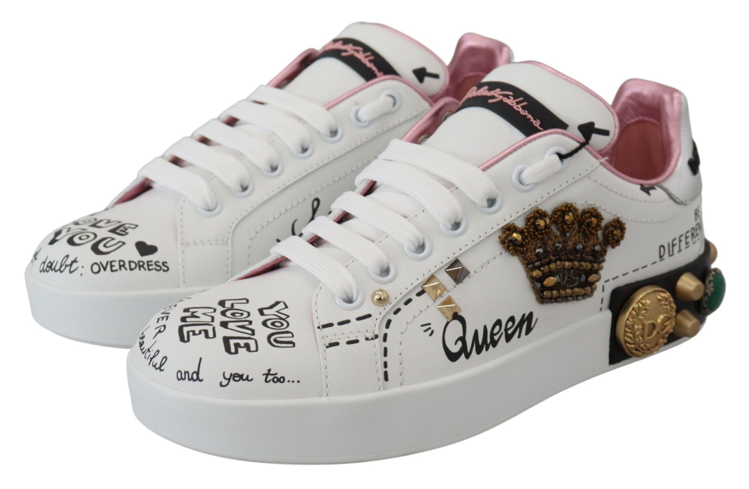 Κομψά δερμάτινα πάνινα παπούτσια Dolce &amp; Gabbana Queen Crown