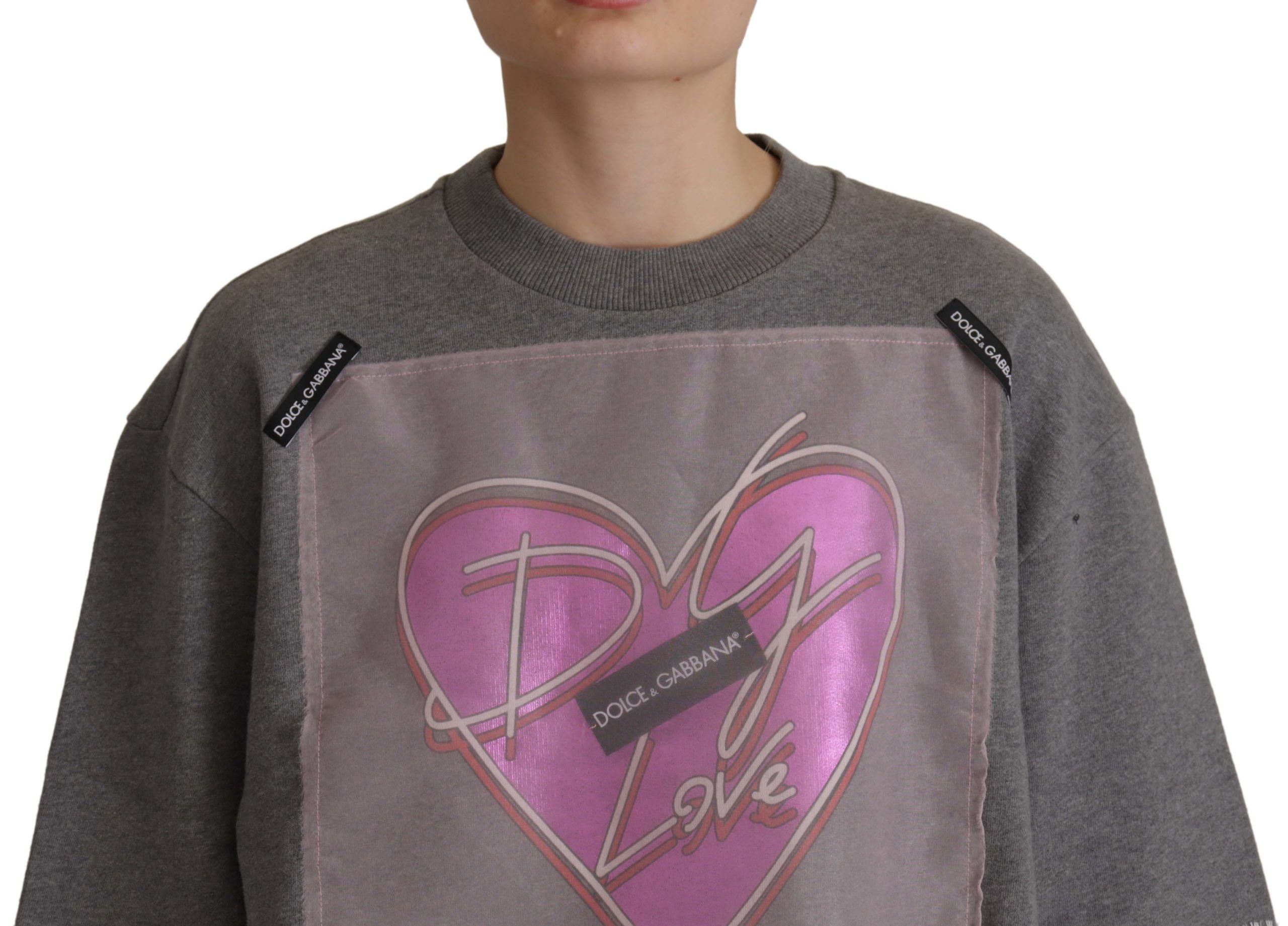 Dolce &amp; Gabbana Chic Grey Cotton Heart Tee με μανίκια καμπάνα