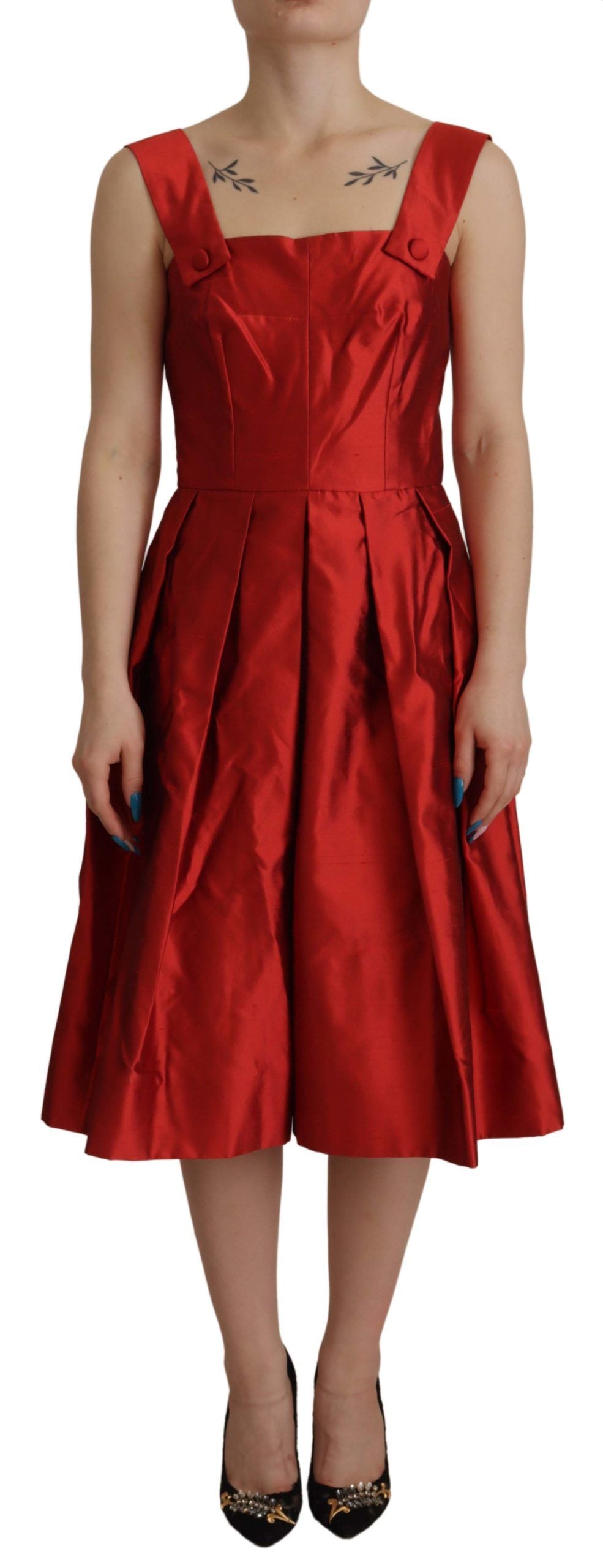 Φόρεμα Dolce &amp; Gabbana Radiant Red Silk A-Line Midi