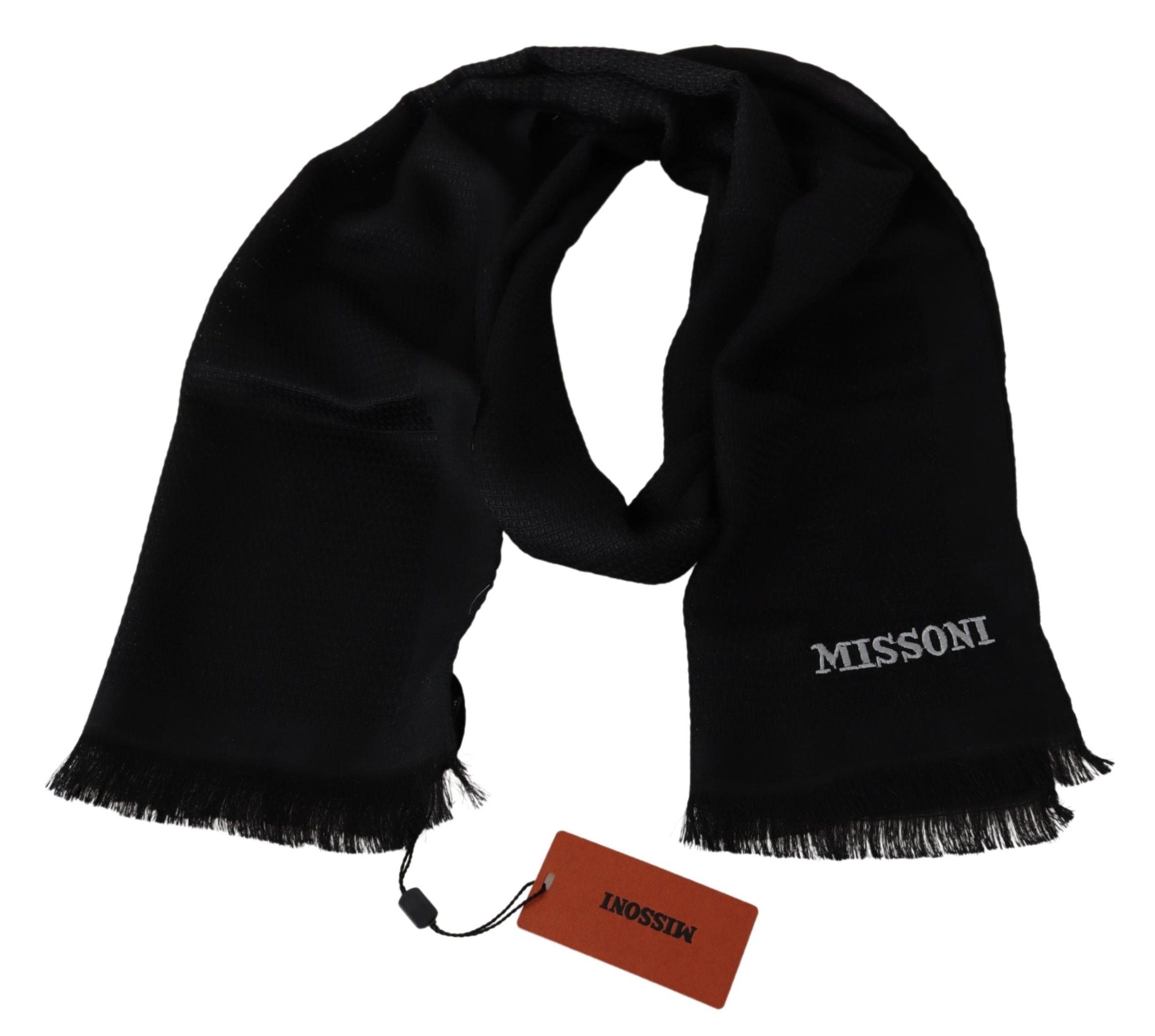 Ανδρικό κασκόλ Missoni Black Wool Blend Unisex Neck Wrap Fringes