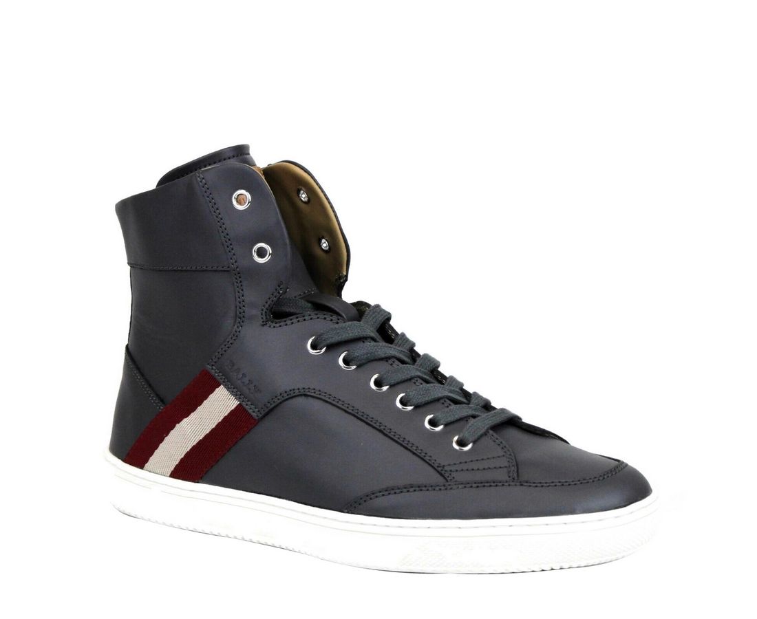 Bally Dark Grey Δερμάτινο Hi Top Sneaker με Κόκκινο Μπεζ