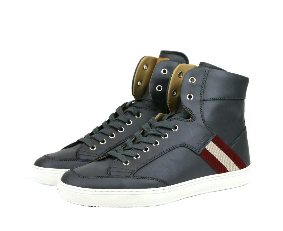 Bally Dark Grey Δερμάτινο Hi Top Sneaker με Κόκκινο Μπεζ