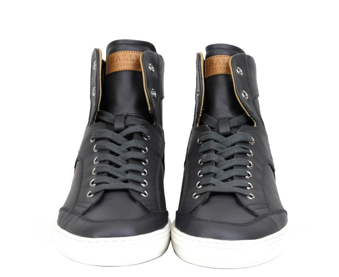 Bally Dark Grey Δερμάτινο Hi Top Sneaker με Κόκκινο Μπεζ