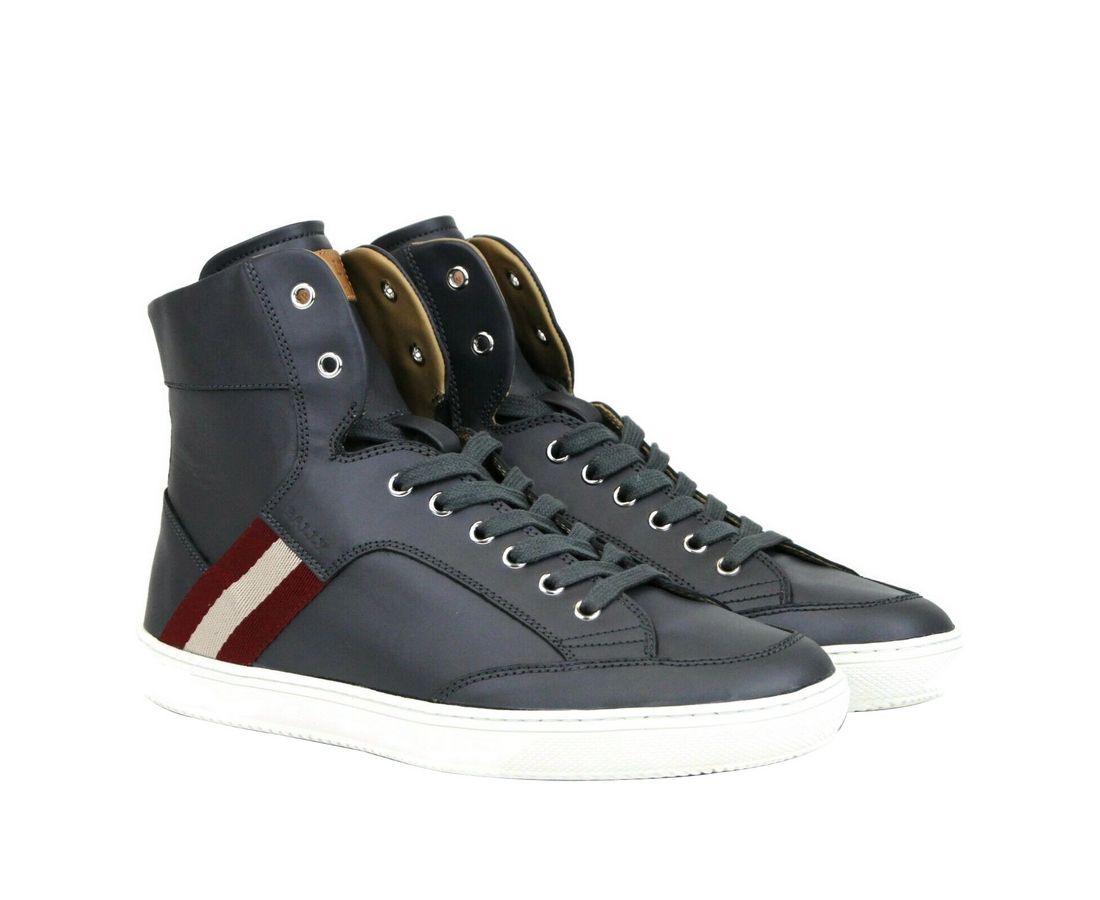 Bally Dark Grey Δερμάτινο Hi Top Sneaker με Κόκκινο Μπεζ