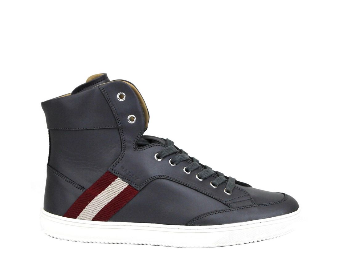 Bally Dark Grey Δερμάτινο Hi Top Sneaker με Κόκκινο Μπεζ