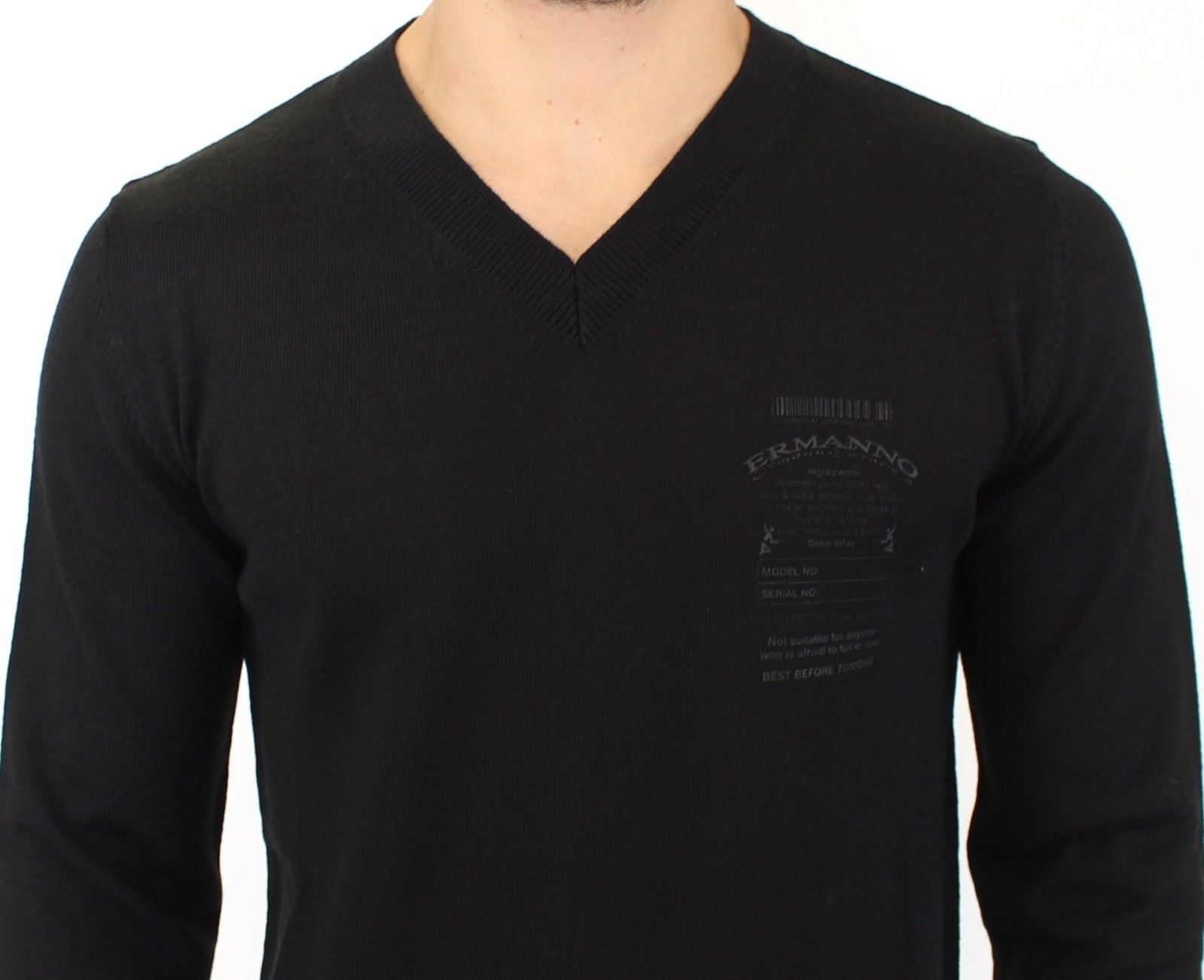 Ermanno Scervino Elegant Black V-Neck Wool Blend Sweater