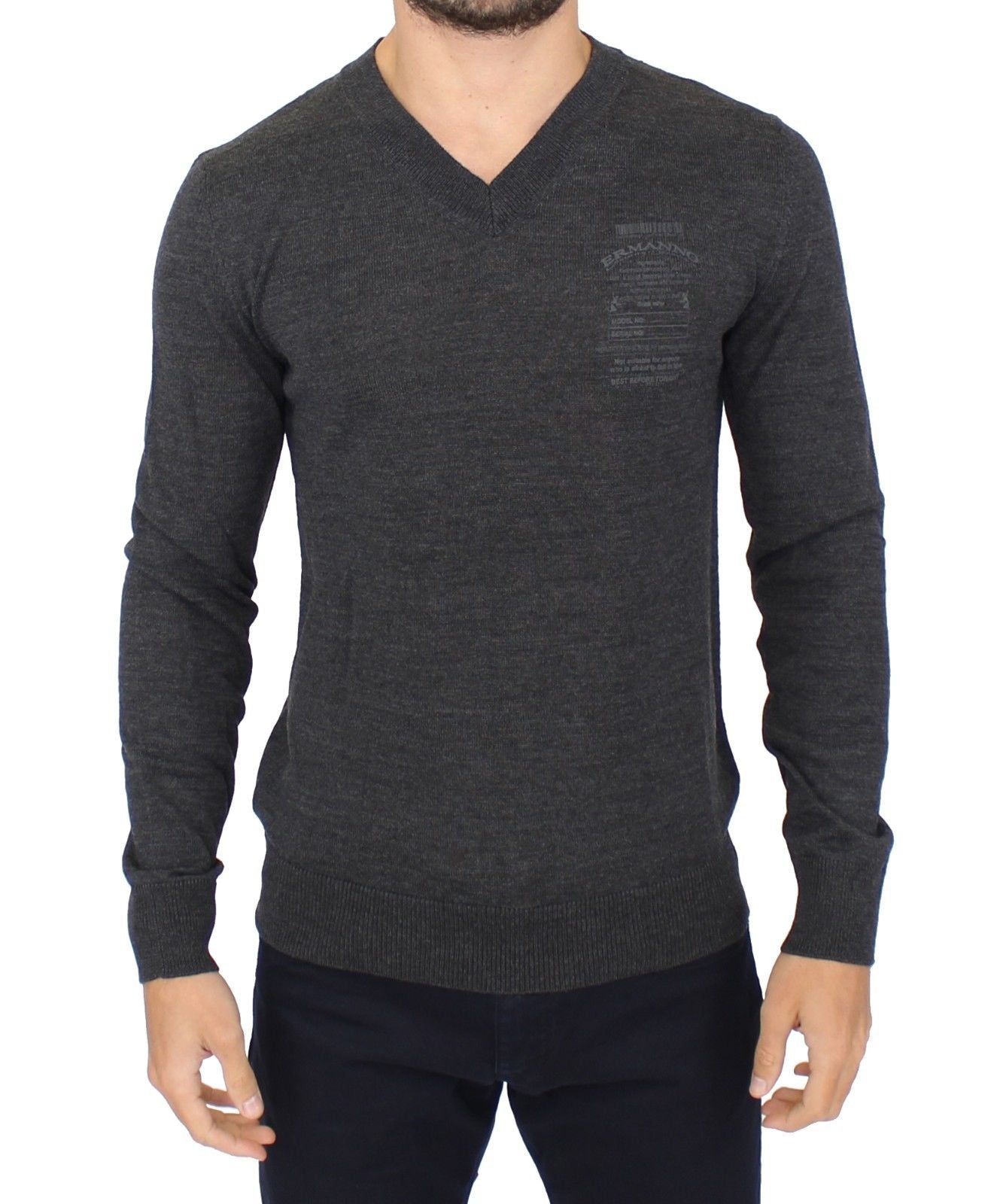 Πουλόβερ πουλόβερ Ermanno Scervino Chic Grey V-Neck Wool Blend