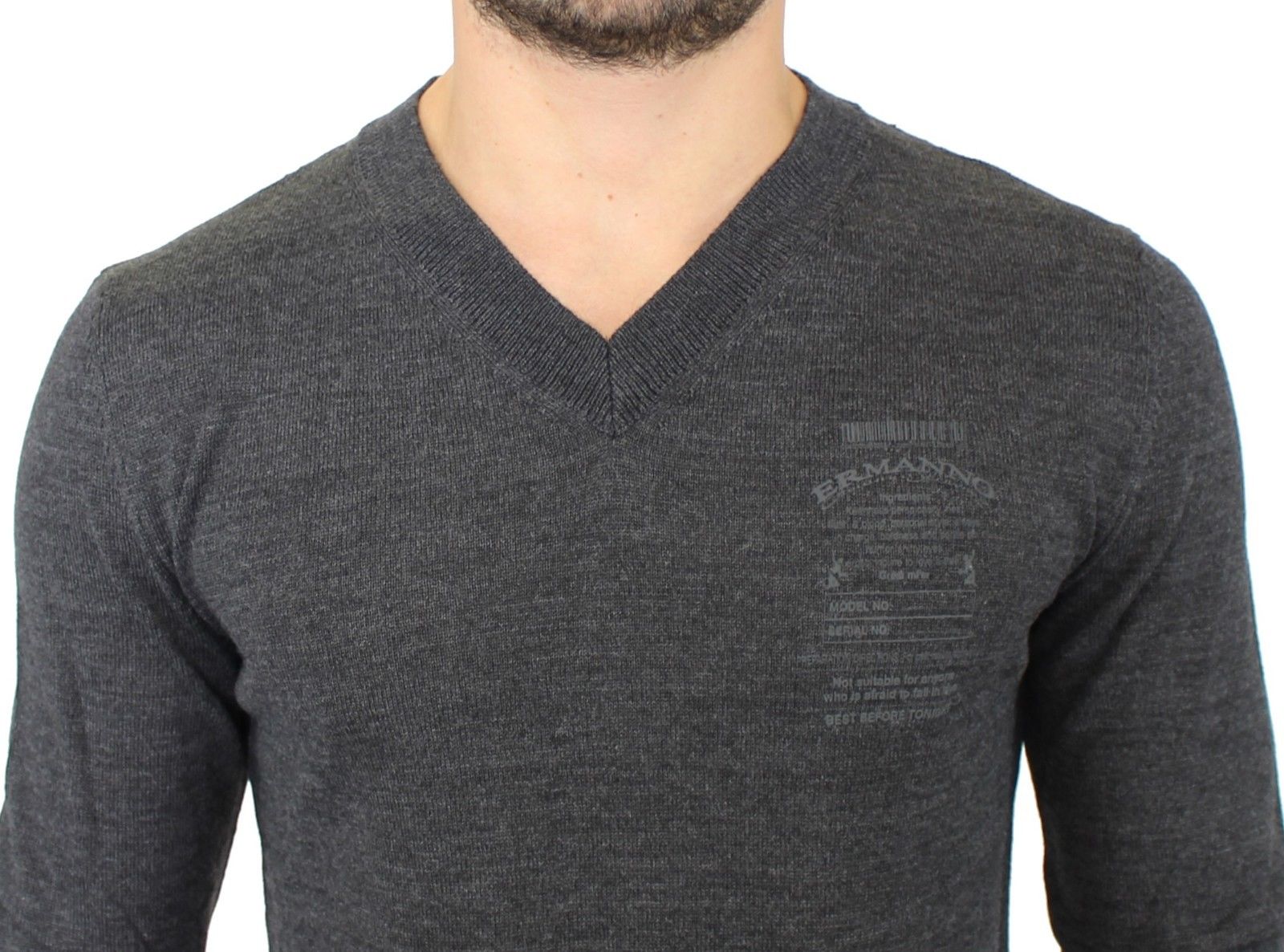 Πουλόβερ πουλόβερ Ermanno Scervino Chic Grey V-Neck Wool Blend