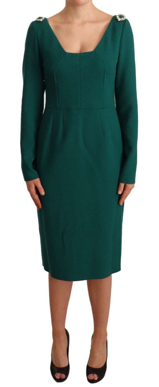 Φόρεμα Dolce &amp; Gabbana Emerald Green Midi με θήκη με κρυστάλλινη καρφίτσα