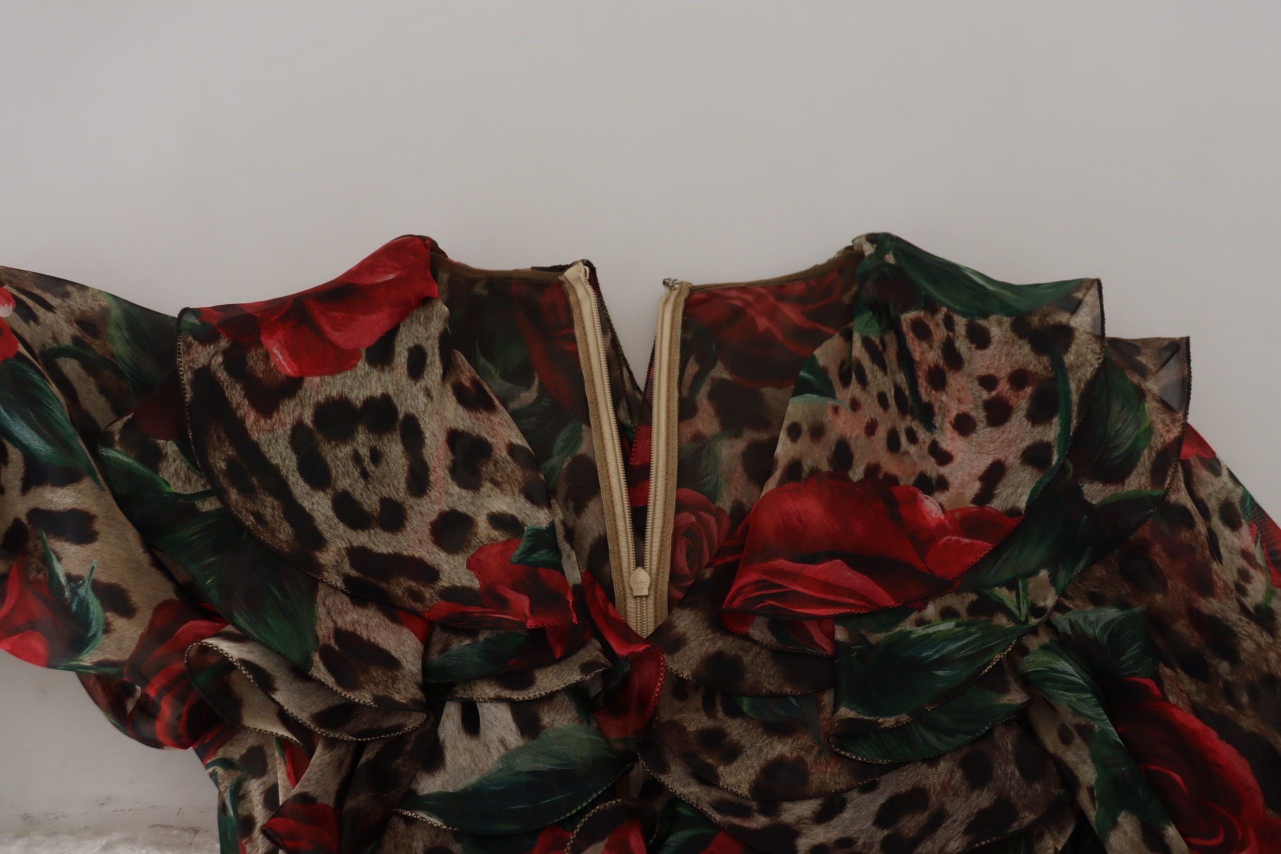 Φόρεμα Dolce &amp; Gabbana Silk Leopard Print &amp; Red Roses