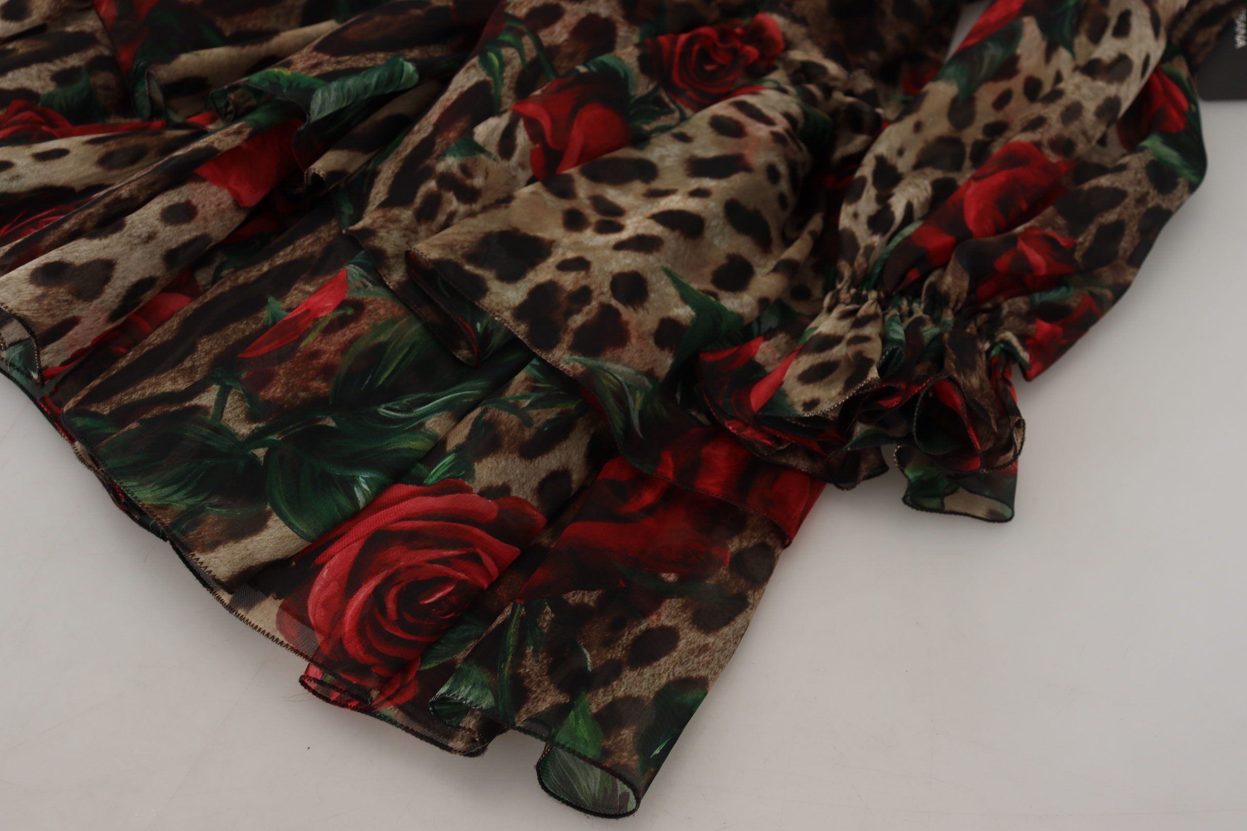 Φόρεμα Dolce &amp; Gabbana Silk Leopard Print &amp; Red Roses