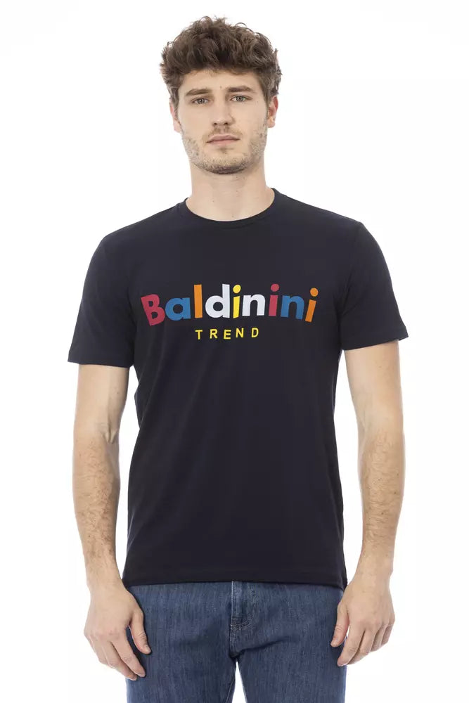 Baldinini Trend Trendy μπλε βαμβακερό μπλουζάκι με στρογγυλή λαιμόκοψη