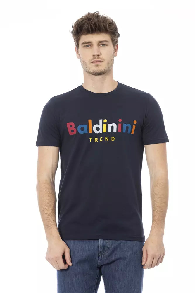 Baldinini Trend Chic Μπλε βαμβακερό μπλουζάκι με στάμπα μπροστά