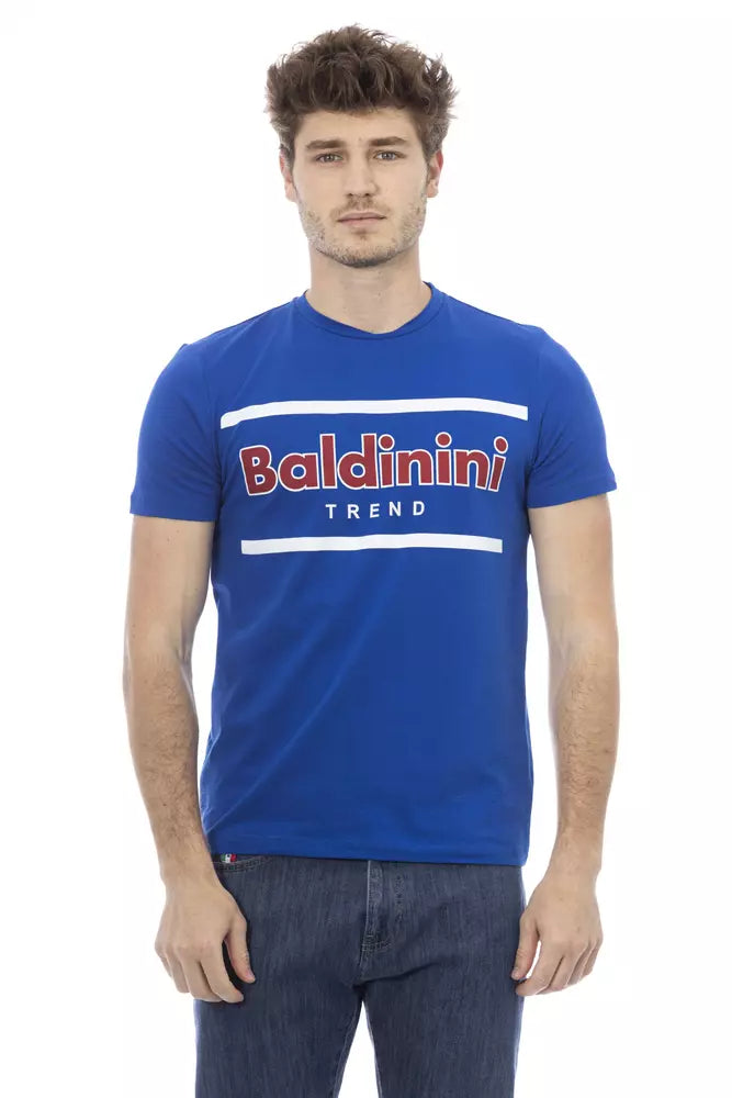 Baldinini Trend Chic Μπλε βαμβακερό μπλουζάκι με στάμπα μπροστά