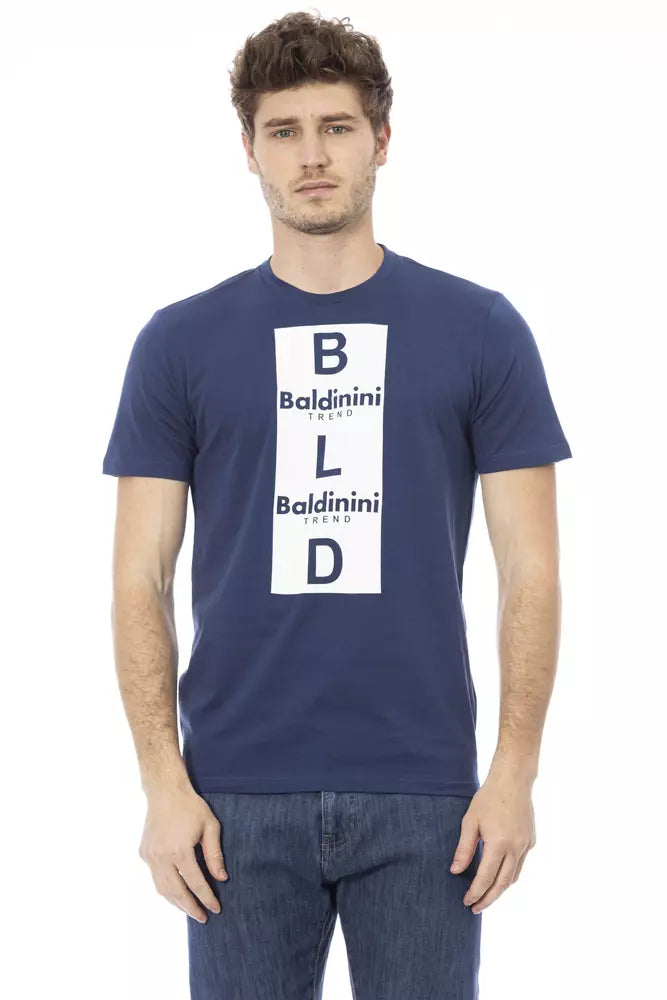 Baldinini Trend Chic Μπλε βαμβακερό μπλουζάκι με στάμπα μπροστά