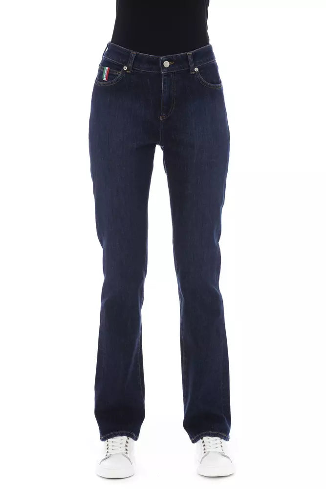 Baldinini Trend Chic Blue Cotton Blend Jeans με Tricolor Λεπτομέρεια