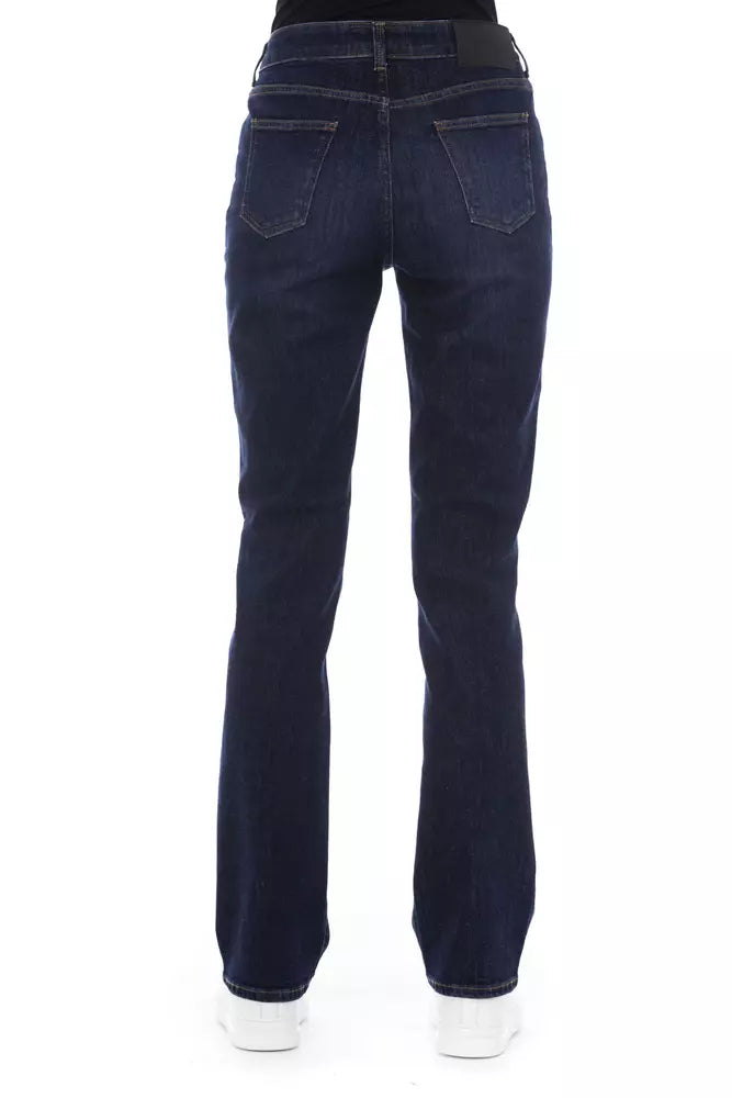 Baldinini Trend Chic Blue Cotton Blend Jeans με Tricolor Λεπτομέρεια