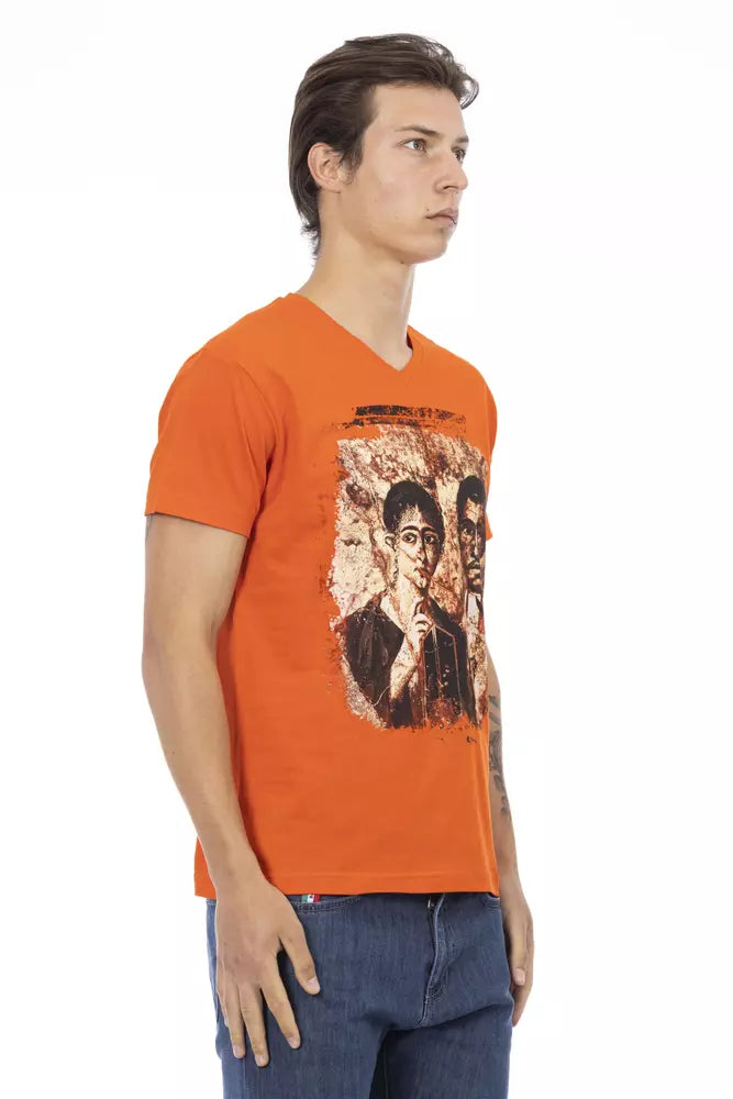 Trussardi Action Orange V-Neck Tee με γραφικό γούρι