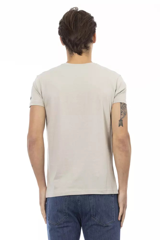 Μπλουζάκι Trussardi Action Beige V-Neck με κομψό μπροστινό τύπωμα