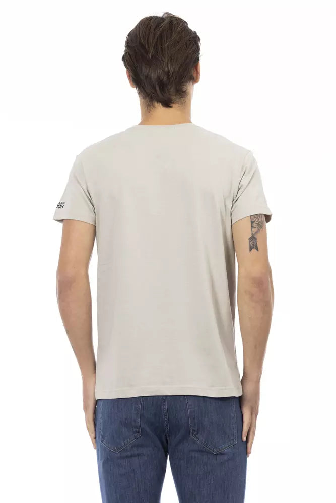 Trussardi Action Beige Tee V-Neck με κομψή στάμπα μπροστά