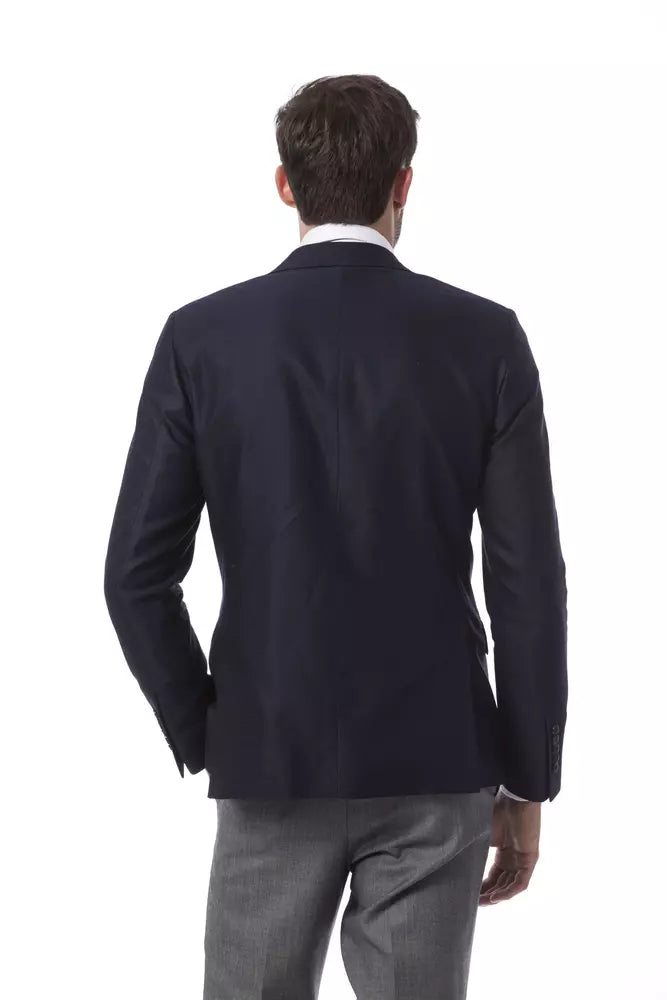 Billionaire Italian Couture Blue Wool Men Blazer