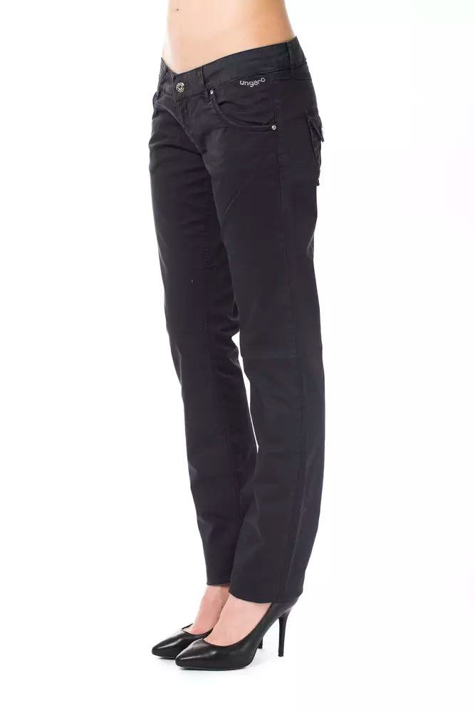 Ungaro Fever Chic Blue Cotton Blend Pants - Flawless Fit &amp; Style