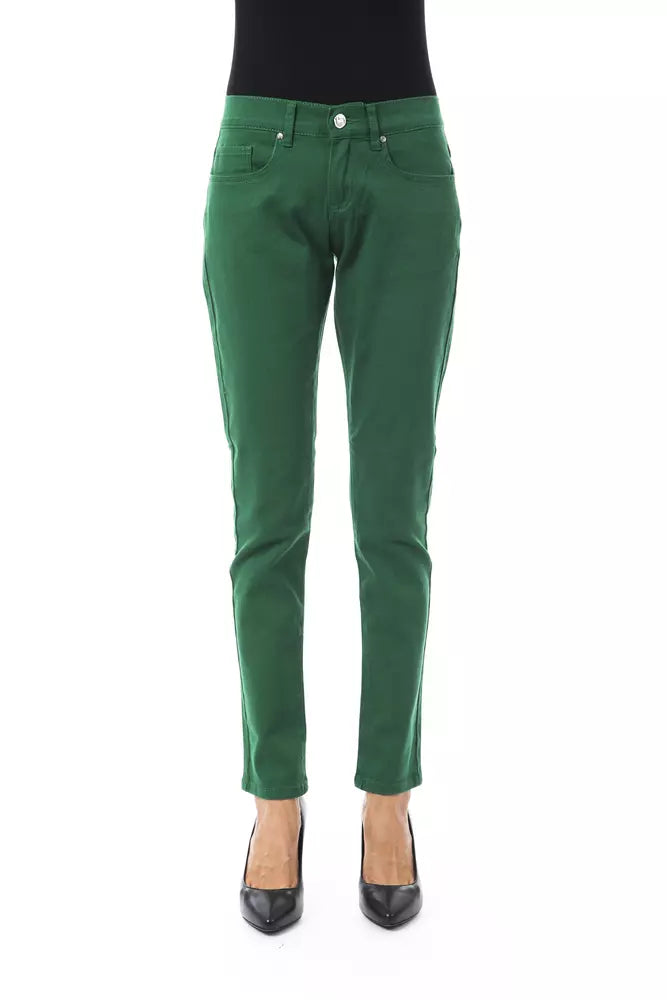 Βαμβακερό παντελόνι BYBLOS Chic Green Slim Fit