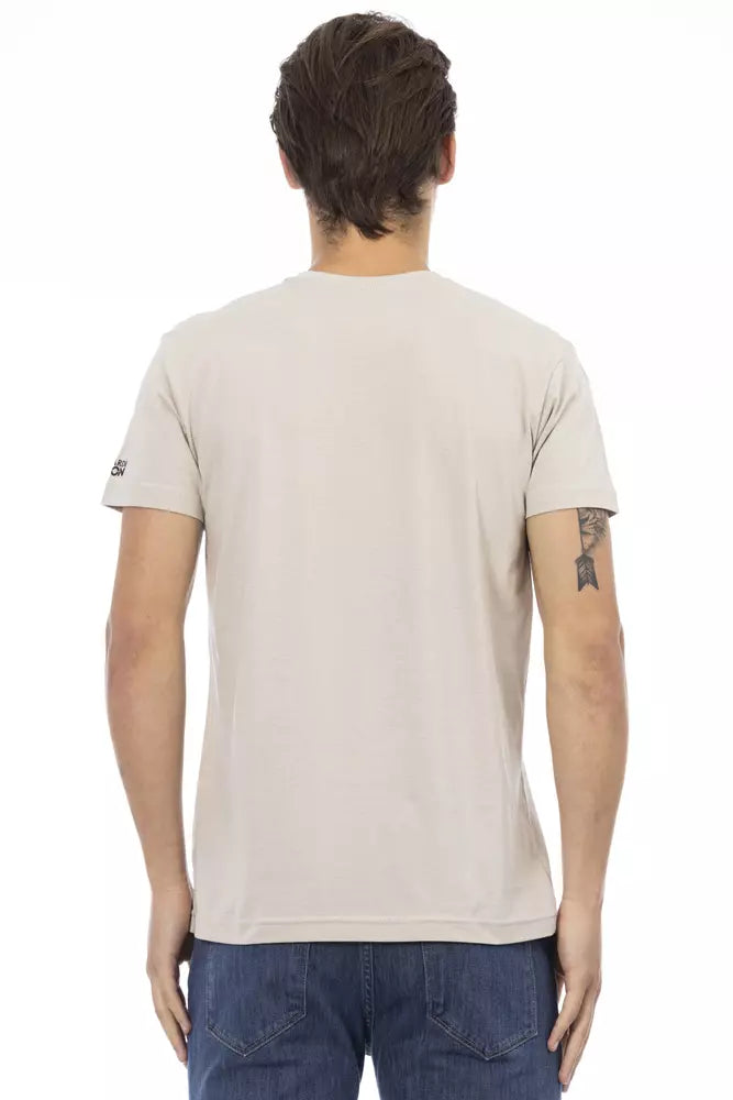 Μπλουζάκι Trussardi Action Beige V-Neck με μπροστινό τύπωμα