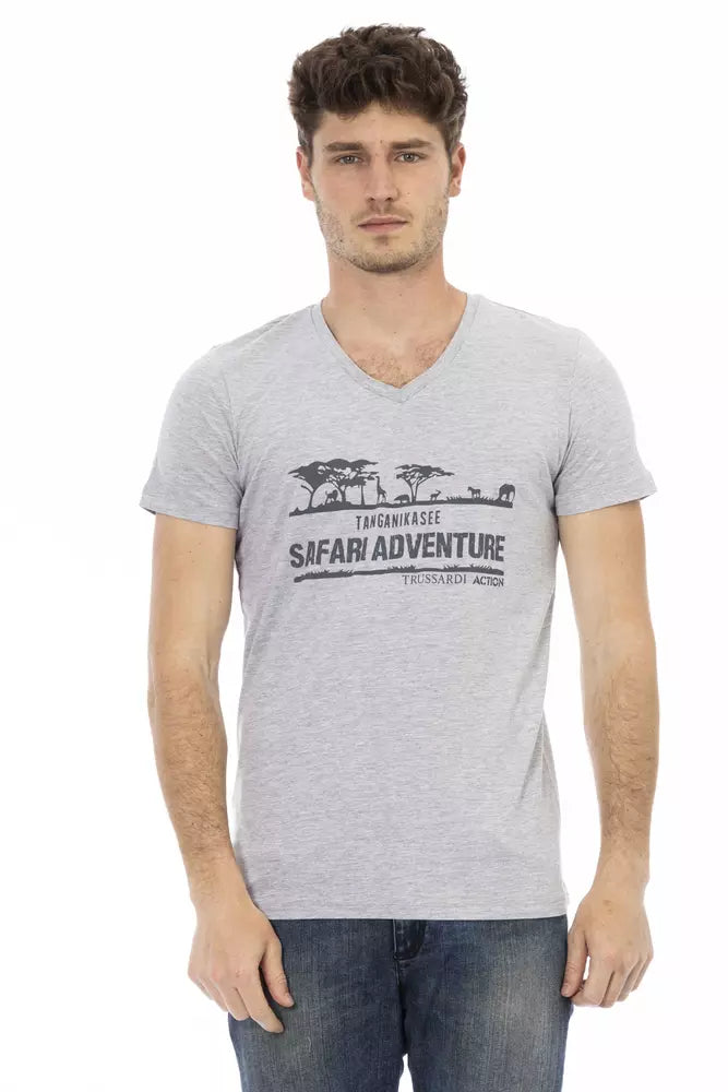 Trussardi Action Chic Tee με V λαιμόκοψη με μπροστινή στάμπα σε γκρι