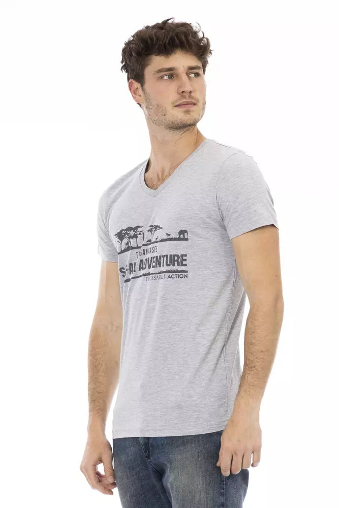 Trussardi Action Chic Tee με V λαιμόκοψη με μπροστινή στάμπα σε γκρι