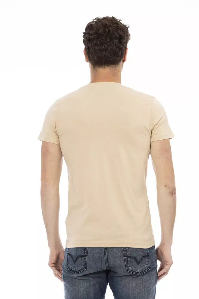 Μπλουζάκι Trussardi Action Beige V-Neck με κομψό μπροστινό τύπωμα