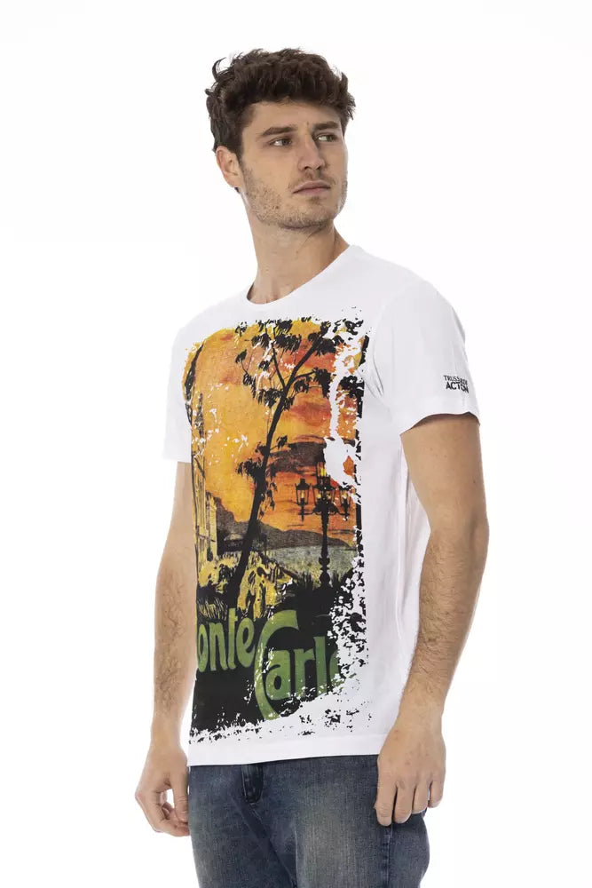 Trussardi Action Elevat Casual White Tee με γραφική εκτύπωση