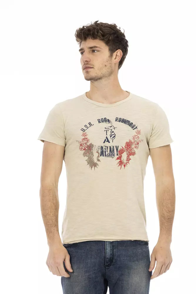 T-shirt Trussardi Action Beige με κοντομάνικο βαμβακερό μείγμα