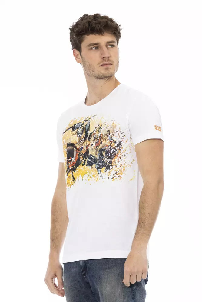 Trussardi Action Elevat Casual White Tee με γραφική προφορά