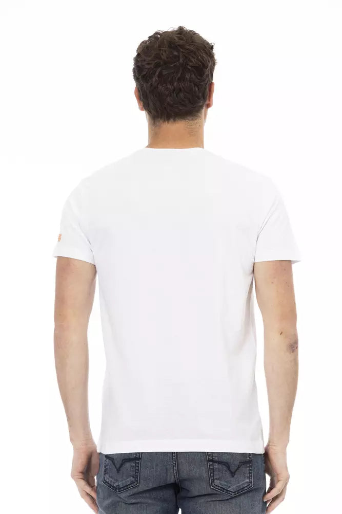 Trussardi Action Elevat Casual White Tee με γραφική προφορά