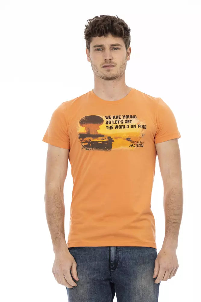 Μπλουζάκι Trussardi Action Orange Cotton Blend Tee με κομψή στάμπα μπροστά