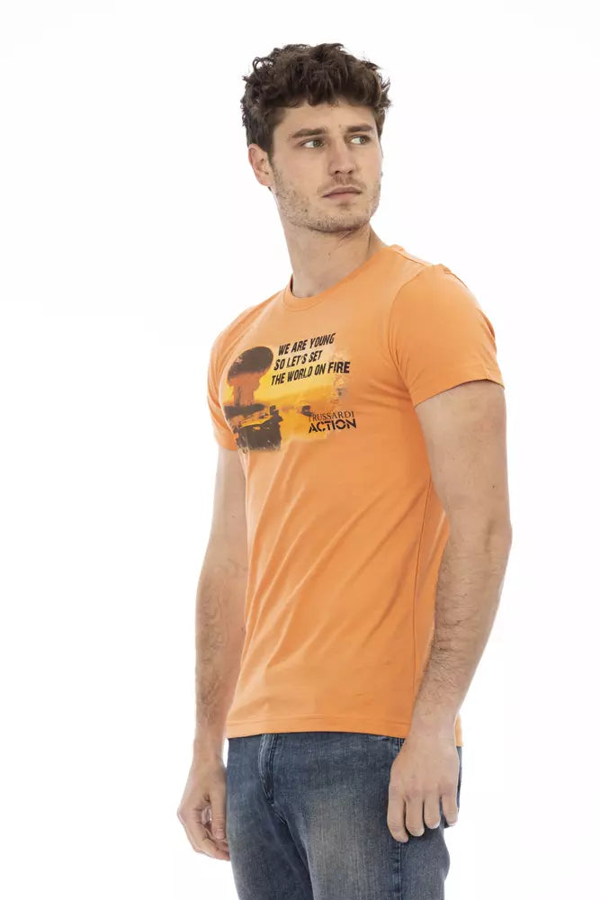 Μπλουζάκι Trussardi Action Orange Cotton Blend Tee με κομψή στάμπα μπροστά