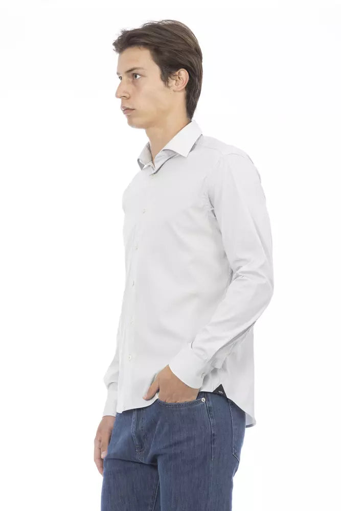 Baldinini Trend Sleek Grey Slim Fit Designer πουκάμισο