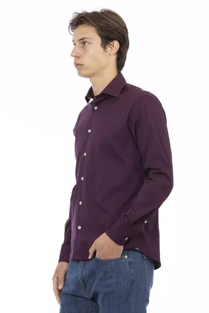 Baldinini Trend Bordeaux Cotton Men Shirt