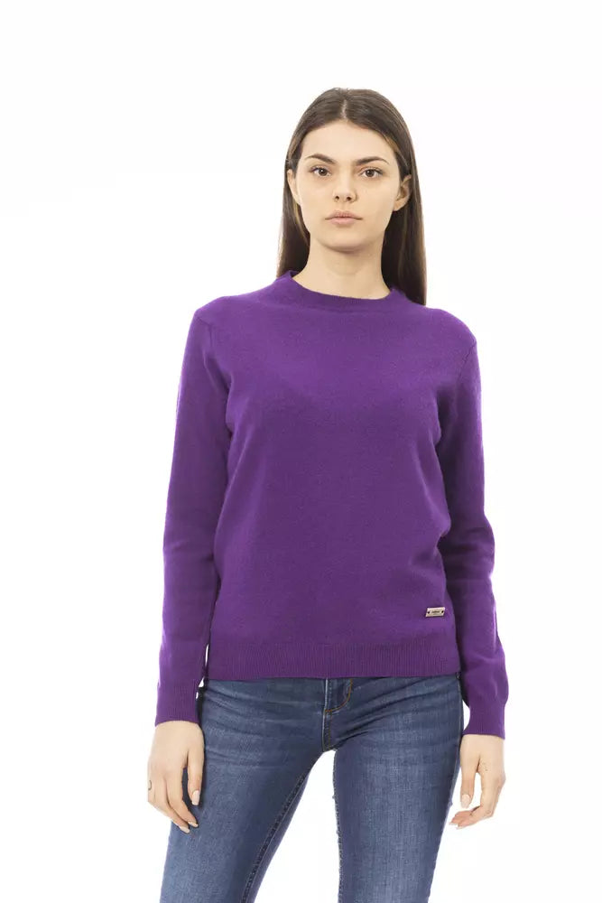 Μωβ πουλόβερ Baldinini Trend Crewneck Wool-Cashmere Blend Purple