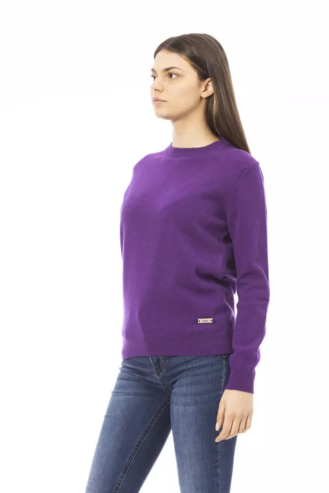 Μωβ πουλόβερ Baldinini Trend Crewneck Wool-Cashmere Blend Purple