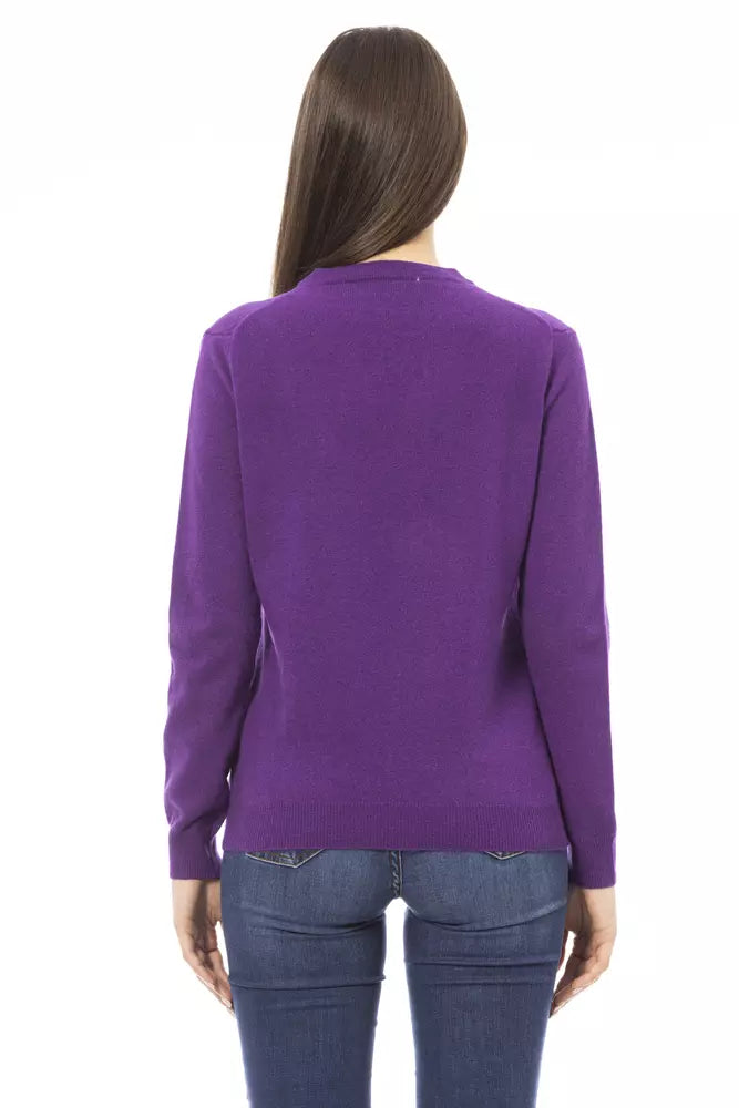 Μωβ πουλόβερ Baldinini Trend Crewneck Wool-Cashmere Blend Purple