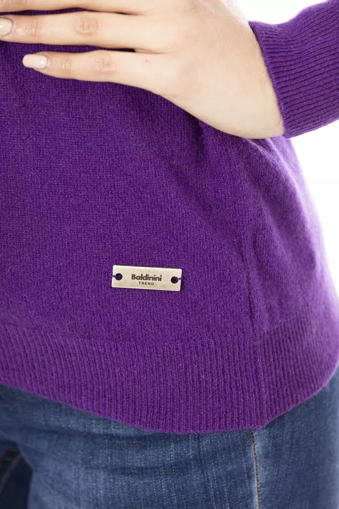 Μωβ πουλόβερ Baldinini Trend Crewneck Wool-Cashmere Blend Purple