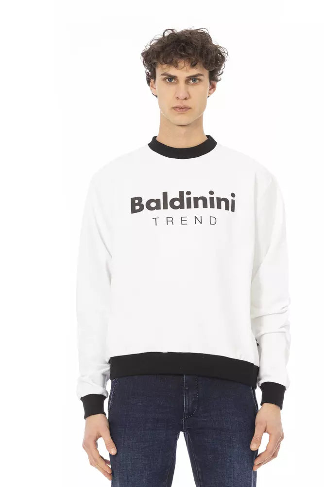 Baldinini Trend Chic White Cotton Fleece Hoodie με μπροστινό λογότυπο